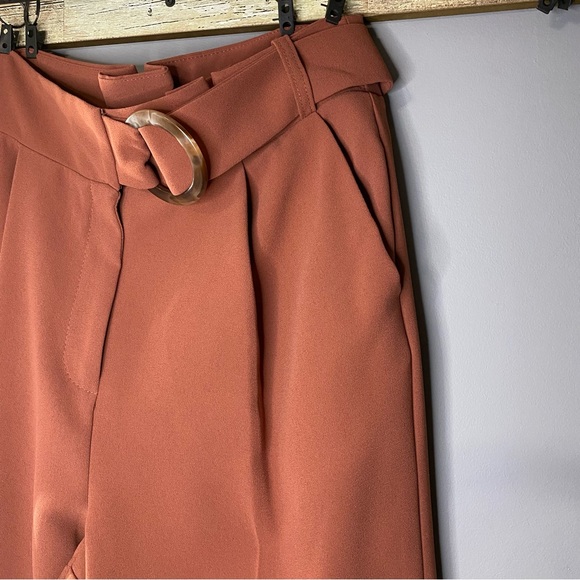 Topshop High Waisted Cropped Pants with Tie Belt | Rust Orange - Picture 6 of 8